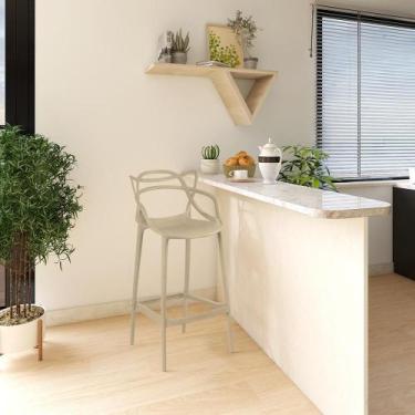 Imagem de Kit 6 Banquetas Allegra com Encosto Design Cozinha/Bancada - Nude - Ma