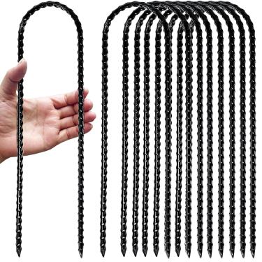 Imagem de Hodvya Estacas de trampolim de 30,5 cm Âncoras de vento forte Estacas em forma de U para o chão Acessórios de trampolim de vento alto, conjunto de 8, preto