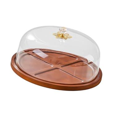 Imagem de Fenteer Suporte para bolo com tampa, porta-cupcakes, prato para servir biscoitos e, ideal para aniversários e para a cozinha, Redondo 30x16cm