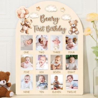 Imagem de Porta-retratos Naozinebi 16x12cm Bear First Birthday Board