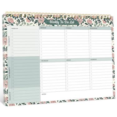 Imagem de Bloco de notas semanal com 52 folhas sem data (21 x 28 cm) - agenda semanal para mulheres e homens, trabalho e casa - Rose Meadow