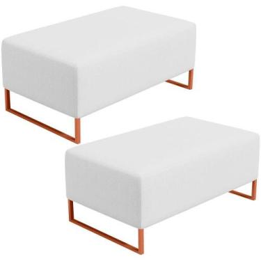 Imagem de Kit 02 Puffs Decorativo Cléo 90Cm W01 Cobre Corano Branco - LYAM DECOR