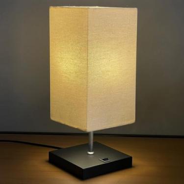 Imagem de Abajur luminária de Mesa Clássico Quadrado Preto de Aluminio Com Interruptor Com Cúpula Bege Ref 49 Decoração Casa e Sala, Escritório, Quarto, cama