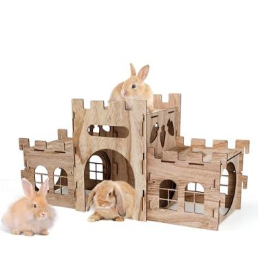 Imagem de HIIMALEX Castelos de coelhinho extra grande com varanda dividida para coelhos internos, torre de escalada com túnel, casa resistente para coelhos, furões, porquinhos-da-índia, hamsters, brinquedos de