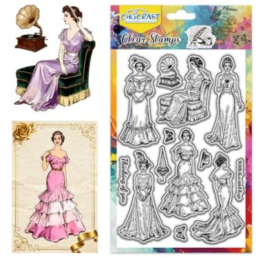 Imagem de CHGCRAFT Carimbos retrôs, elegantes, transparentes, figuras altas, vestidos de noite, selos transparentes para fazer cartões, faça você mesmo, álbum de recortes, decoração de álbum de fotos, 11 x 16