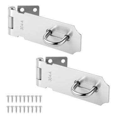 Imagem de 2 fechaduras de porta, trava de ferrolho de aço inoxidável de 10 cm, trava de dobradiça extra grossa com parafusos, acabamento escovado, para portão, armário, armário, galpão (10 cm)