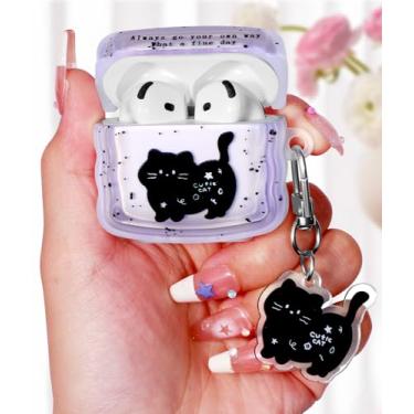 Imagem de Boaretiu Capa para Airpods 4 2024 - Cute Kawaii para mulheres meninas com chaveiro para AirPods 4ª geração capa preta design de gato feminino elegante capa estética bonita para Airpods 4 capa