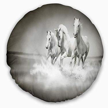 Imagem de Designart Cavalos correndo pela água Animal manta redonda sala de estar, sofá, almofada + capa de almofada impressa em ambos os lados 50,8 cm