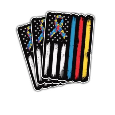 Imagem de 3 peças adesivos de bandeira de conscientização do autismo engraçado peça de quebra-cabeça fita presente para conscientização do autismo adesivos bandeira americana suporta princípios de