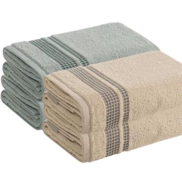 Imagem de Kit 4 Toalhas De Rosto Karsten Algodão Premium 48 x 80cm (Verde/Bege)