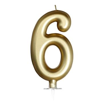 Imagem de Vela dourada número 6, decorações de aniversário douradas, velas para topo de bolo, decoração de festa, comemorações de aniversário e formatura