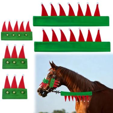 Imagem de Pilleay 5 peças de capas de rédea de Natal para fantasia de cavalo de Natal acessórios decoração festiva presentes equestres