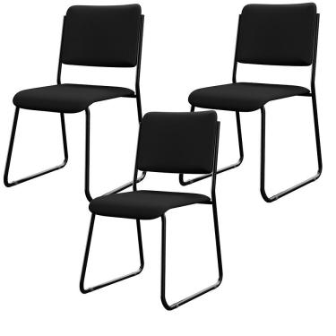 Imagem de Kit 03 Cadeiras Hoteleira Auditório Empilhável Inter L02 Facto Preto