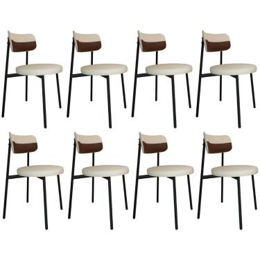 Imagem de Cadeira De Jantar Estofada Kit 8 Nyka M25 Linho Areia/marrom - Mpozenato