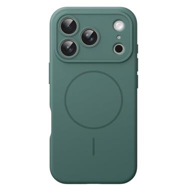 Imagem de JETech Capa Magnética de Silicone para iPhone 17 Pro 6,3 Polegadas, Compatível com MagSafe, Toque Macio e Sedoso, Case com Absorção de Choque, Proteção para Lente da Câmera (Verde Meia-Noite)
