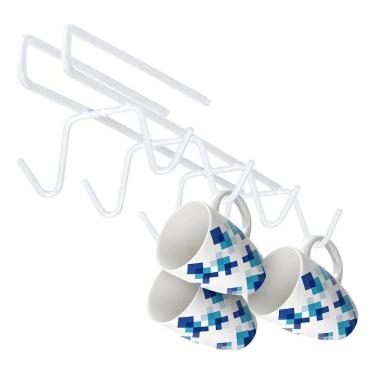 Imagem de 2X Porta Xícaras Suporte Organizador Armário Cozinha Aço Bra