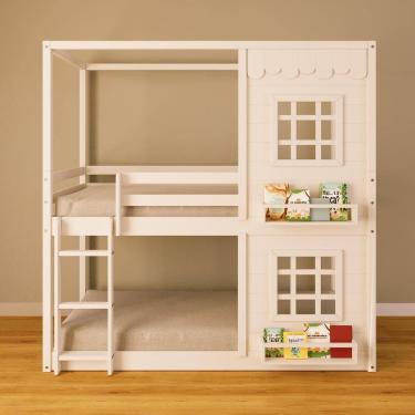 Imagem de Beliche Casinha Reta com 02 Janelas Madeira Maciça Branco Housin