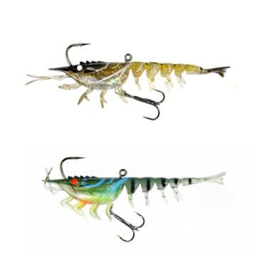 Imagem de ASYHV Iscas de pesca pré-equipadas para água doce e salgada, iscas de robalo TPE, isca de natação de camarão macio para truta, peixe, luminosa, isca biônica (chá + verde escuro)