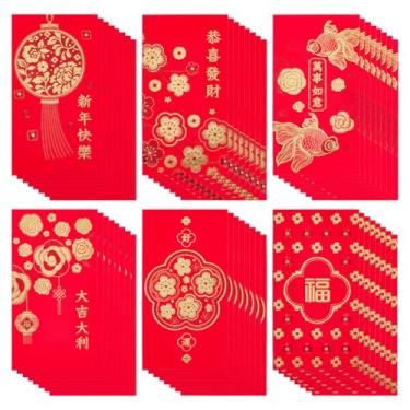 Imagem de FINGERINSPIRE Envelopes vermelhos de ano novo chinês, 48 peças, 6 estilos, 9 x 16,8 cm, envelopes vermelhos de papel para festas de aniversário e festas de aniversário