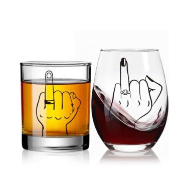 Imagem de 2 peças de taça de vinho sem haste para noiva e noivo e copo de uísque, anel de casamento engraçado óculos de noiva para noivo presentes de noivado presentes de casamento para casais, presente de