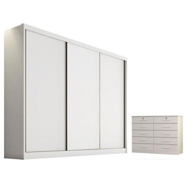 Imagem de Guarda Roupa Casal Logan E Gaveteiro Milão Com Chave Neve - Novo Horizonte