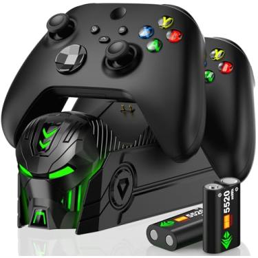 Imagem de Techerleaf Estação carregadora de controle recarregável com 2 baterias de 5520 mWh, compatível com Xbox Series X/S/Xbox One/One X/One S Elite, kit de armazenamento de acessórios de controle com 4