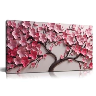 Imagem de CPKATMT Arte de parede em tela de flores para sala de estar, imagens de árvores, decoração de parede para quarto, arte de parede rosa para escritório, tamanho feminino, 50 x 101 cm