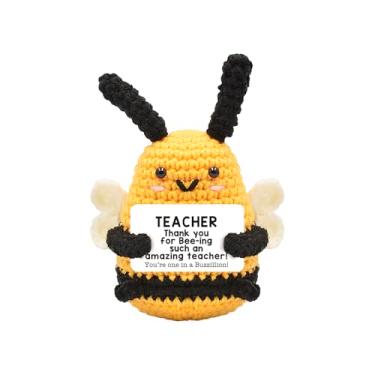 Imagem de Adorável abelha cravejada à mão – Acompanhante de apoio emocional positivo de 7 cm com cartão motivacional, decoração de mesa divertida para escritório/casa, presente para amigos/colegas/aniversários