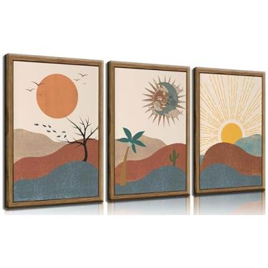 Imagem de Arte de parede boho sol montanha arte de parede meados do século nascer do sol pôr do sol decoração de parede decoração de parede boêmio abstrato lua pôsteres minimalistas paisagem paisagem imagens