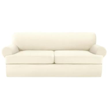 Imagem de Jcones 3 capas de sofá para 2 capas de sofá extragrandes superelásticas para 2 assentos grandes, capa de sofá universal para sala de estar (bege claro, 2 almofadas)