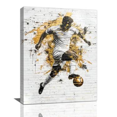 Imagem de Arte de parede de jogador de futebol dourado decoração de parede esportes jogos lona futebol esportista pinturas arte moderna decoração de casa para quarto de meninos adolescentes sala de jogos