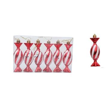 Imagem de Conjunto de 6 bolas de Natal coloridas criativas reutilizáveis pintadas com enfeite de bengala (estilo 1)