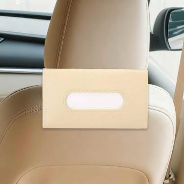 Imagem de HARFINGTON Porta-lenços de papel de carro, caixa de lenços de couro de PVC premium, caixa de guardanapo de banco traseiro, suporte de guardanapo para acessórios interiores de veículos, grade bege