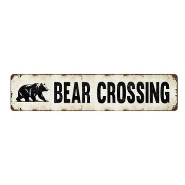 Imagem de Placa de metal Bear Crossing - Placa de latão vintage engraçada para quintal, jardim, fazenda - Decoração de parede Beware of Bears, placa de portão, 10 x 40 cm