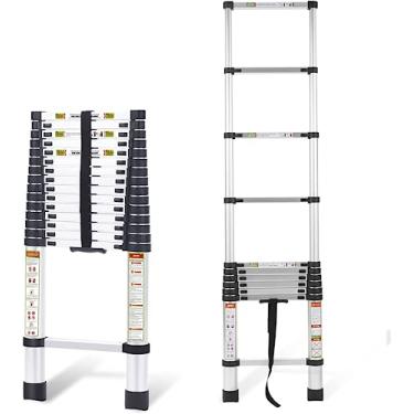 Imagem de Escada de extensão, escada telescópica de alumínio RIKADE de 6 m com pés antiderrapantes, escada telescópica portátil para uso doméstico e externo, capacidade de 150 kg