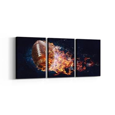 Imagem de Decoração de futebol americano para meninos, quarto, futebol, arte de parede, impressões em tela emoldurada, imagens esportivas para banheiros masculinos dormitório