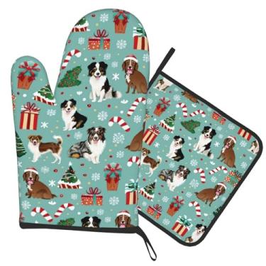 Imagem de Luvas de forno e suportes de panela para cães australianos pastor australiano, luvas de forno resistentes ao calor para cozinhar, grelhar, assar, presentes para mulheres