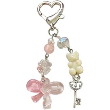 Imagem de Adorável pingente de chaveiro com laço de coração de urso, enfeite de pendurar na moda, porta-chaves, mochila, berloque, acessórios de joias