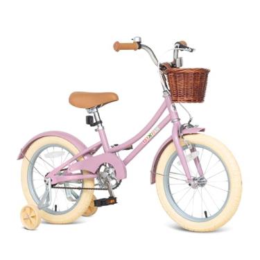 Imagem de Bixike Bicicleta de design retrô para meninas com cesta e freio para porta-copos para crianças de 3 a 13 anos, bicicleta Cruiser de 36 a 45 cm para crianças com rodas de treinamento, 51 cm com suporte