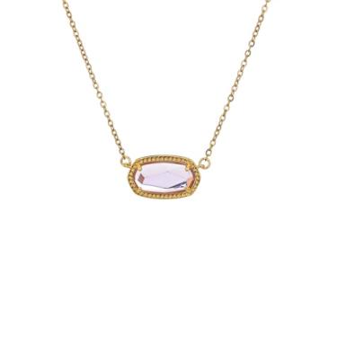 Imagem de Gleezen Colar delicado com pingente de cristal oval, corrente banhada a ouro, pedra lavanda, joia de casamento delicada para mulheres, presente