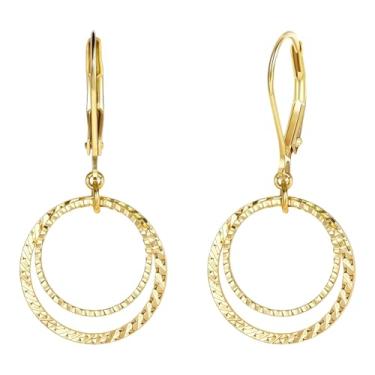 Imagem de Brinco com pingente circular para mulheres, personalidade, redondo, alavanca, geométrico, textura de martelo, brinco de argola de cobre, acessório simples de formatura, Large, Liga de aço, Sem pedra