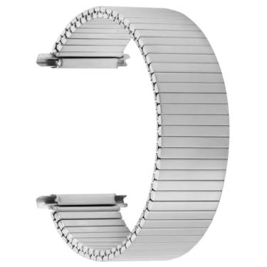 Imagem de LUMINFLY Pulseira de relógio de aço inoxidável ajustável, pulseira de metal elástico com design de prata escovada, serve para 18-22 mm, comprimento de 150 mm, grande