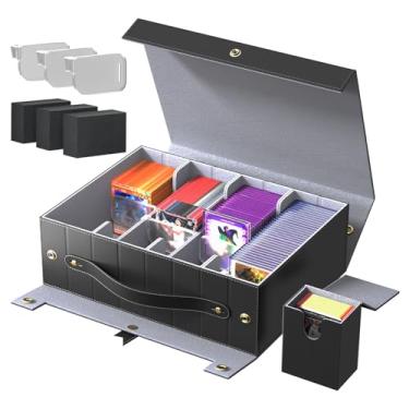 Imagem de TUSPIPAL Top Loader Compatible Trading Card Storage Box with Handle, Small Case & Dividers - 2000+ Capacity Magnetic Deck Box for MTG Commander, Pokemon, Magic, Sports Cards, Black Grey
