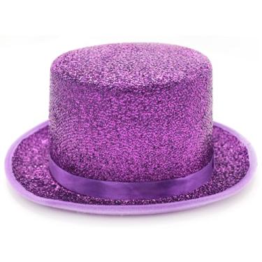 Imagem de Velorique Cartola com lantejoulas brilhantes para homens, mulheres e adultos, mágico, peregrino, teatral, palhaço, boliche, fantasia de cosplay para Halloween, baile de máscaras, carnaval (roxo)