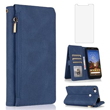 Imagem de Capa carteira compatível com Google Pixel 3a XL, protetor de tela de vidro temperado e zíper de couro, suporte de cartão, acessórios para celular Pixel3aXL Pixle 3aXL A3 Pixel3a LX feminino masculino