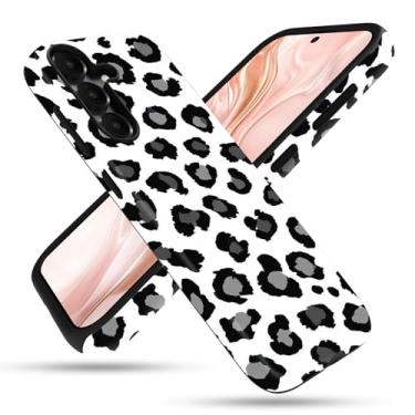 Imagem de FGDRFGRW Capa projetada para Samsung Galaxy S25 FE, 2 camadas TPU + PC, capa protetora à prova de choque – estampa de leopardo preto e branco