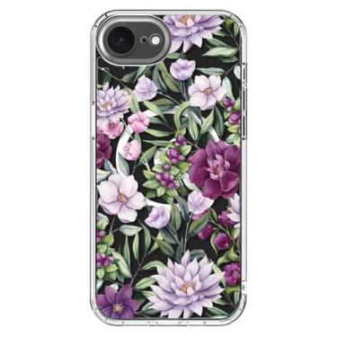 Imagem de ICEDIO Capa para iPhone 16e com protetor de tela - compatível com carregamento sem fio, proteção aprimorada da câmera, capa transparente com design floral moderno para mulheres - flores rosa e roxas