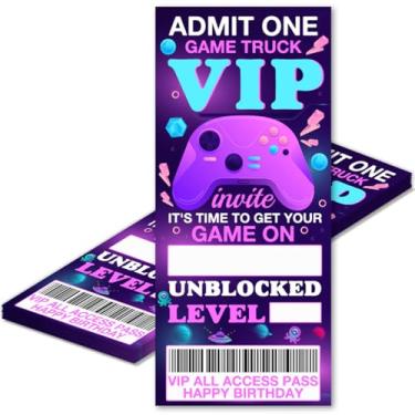 Imagem de MQCLYSG Convites de festa de videogame pacote com 20 convites de ingressos para jogos de férias com envelopes cartões para festa de aniversário de meninos dupla face 8,9 x 15,2 cm