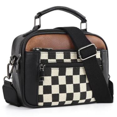 Imagem de Bolsa tiracolo de couro xadrez xadrez  preta A02