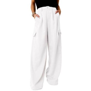 Imagem de Calças cargo Dokotoo Lounge 2024 Fall Palazzo  branca